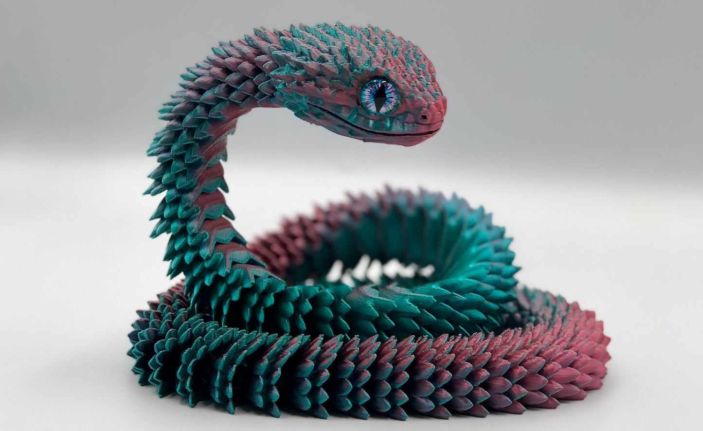 3D Printed Viper Snake (Teal & Mauve)